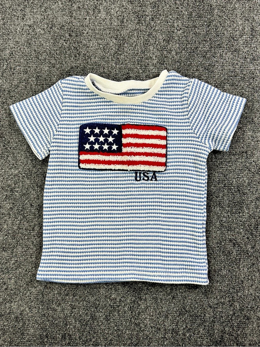 Boys 2T Blue & White Striped USA Tee Like New